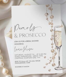 pearls and prosecco bridal shower invitation