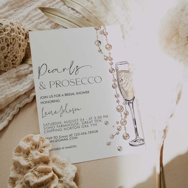 Pearls And Prosecco Bridal Shower Invitation