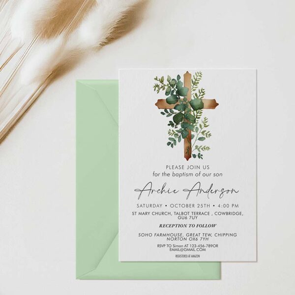 Greenery Baptism Invitation