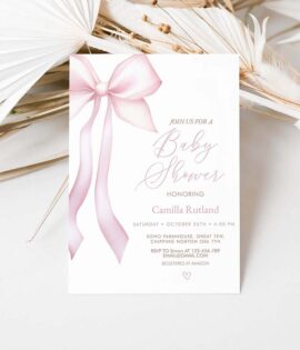 Pink Bow Baby Shower Invitation