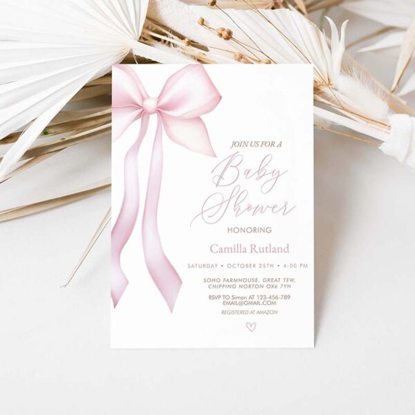 Pink Bow Baby Shower Invitation